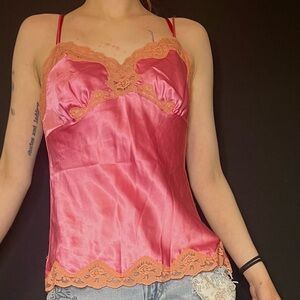 La senza y2k orange and hot pink crop satin tank top